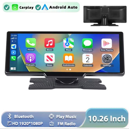 Podofo Wireless Carplay Portable Digital Dashboard Android Auto 10.26 Inch Smart Player With Voice Control 1080P BT TF