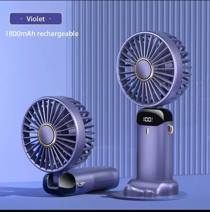Portable Handheld Mini Fan Foldable Neck Hanging Fans 5 Speed USB Rechargeable Fan with Phone Stand and Display Screen 1800mAh