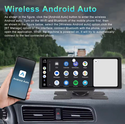 Podofo Wireless Carplay Portable Digital Dashboard Android Auto 10.26 Inch Smart Player With Voice Control 1080P BT TF