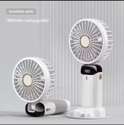 Portable Handheld Mini Fan Foldable Neck Hanging Fans 5 Speed USB Rechargeable Fan with Phone Stand and Display Screen 1800mAh