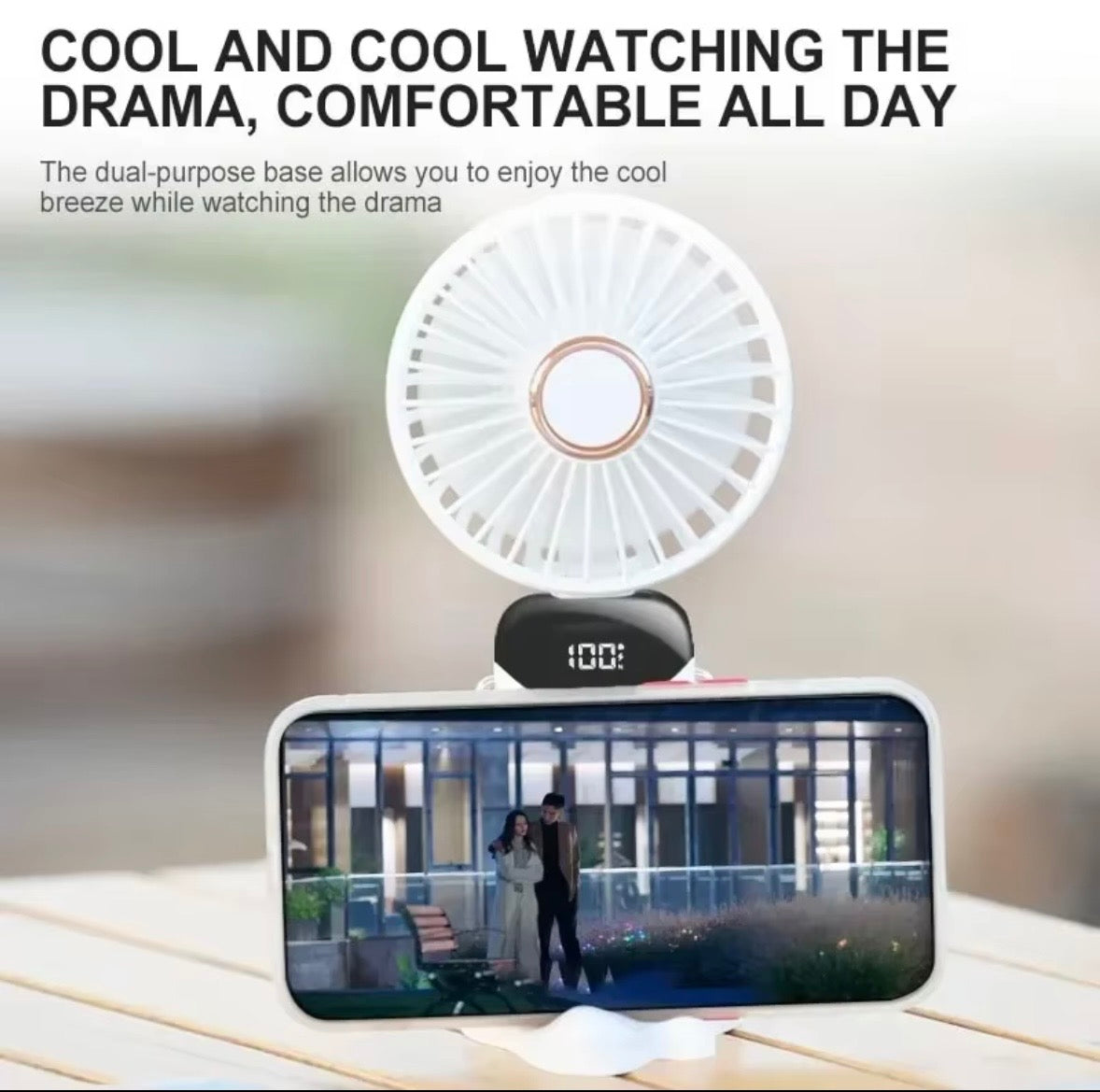 Portable Handheld Mini Fan Foldable Neck Hanging Fans 5 Speed USB Rechargeable Fan with Phone Stand and Display Screen 1800mAh