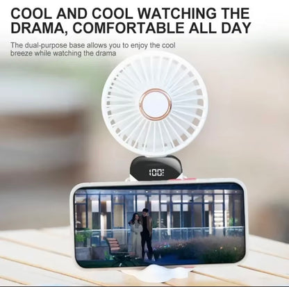 Portable Handheld Mini Fan Foldable Neck Hanging Fans 5 Speed USB Rechargeable Fan with Phone Stand and Display Screen 1800mAh