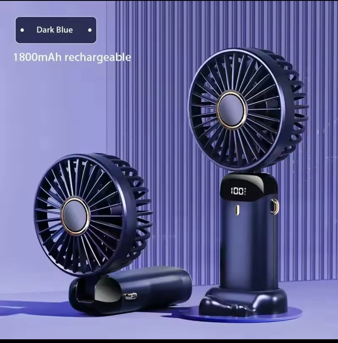 Portable Handheld Mini Fan Foldable Neck Hanging Fans 5 Speed USB Rechargeable Fan with Phone Stand and Display Screen 1800mAh