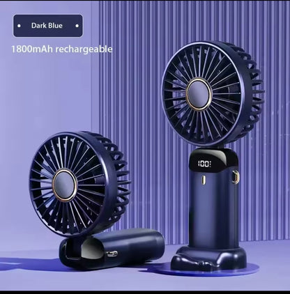 Portable Handheld Mini Fan Foldable Neck Hanging Fans 5 Speed USB Rechargeable Fan with Phone Stand and Display Screen 1800mAh