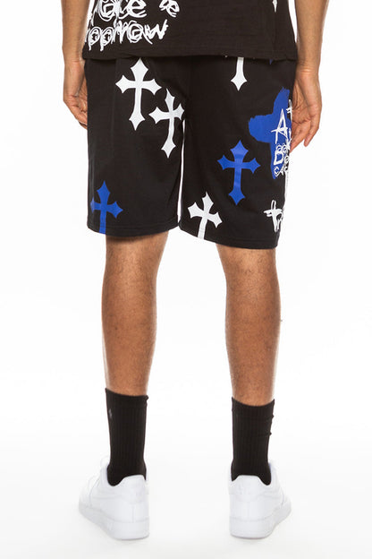 Bejewelled Chrome Skull Shorts EMS4107