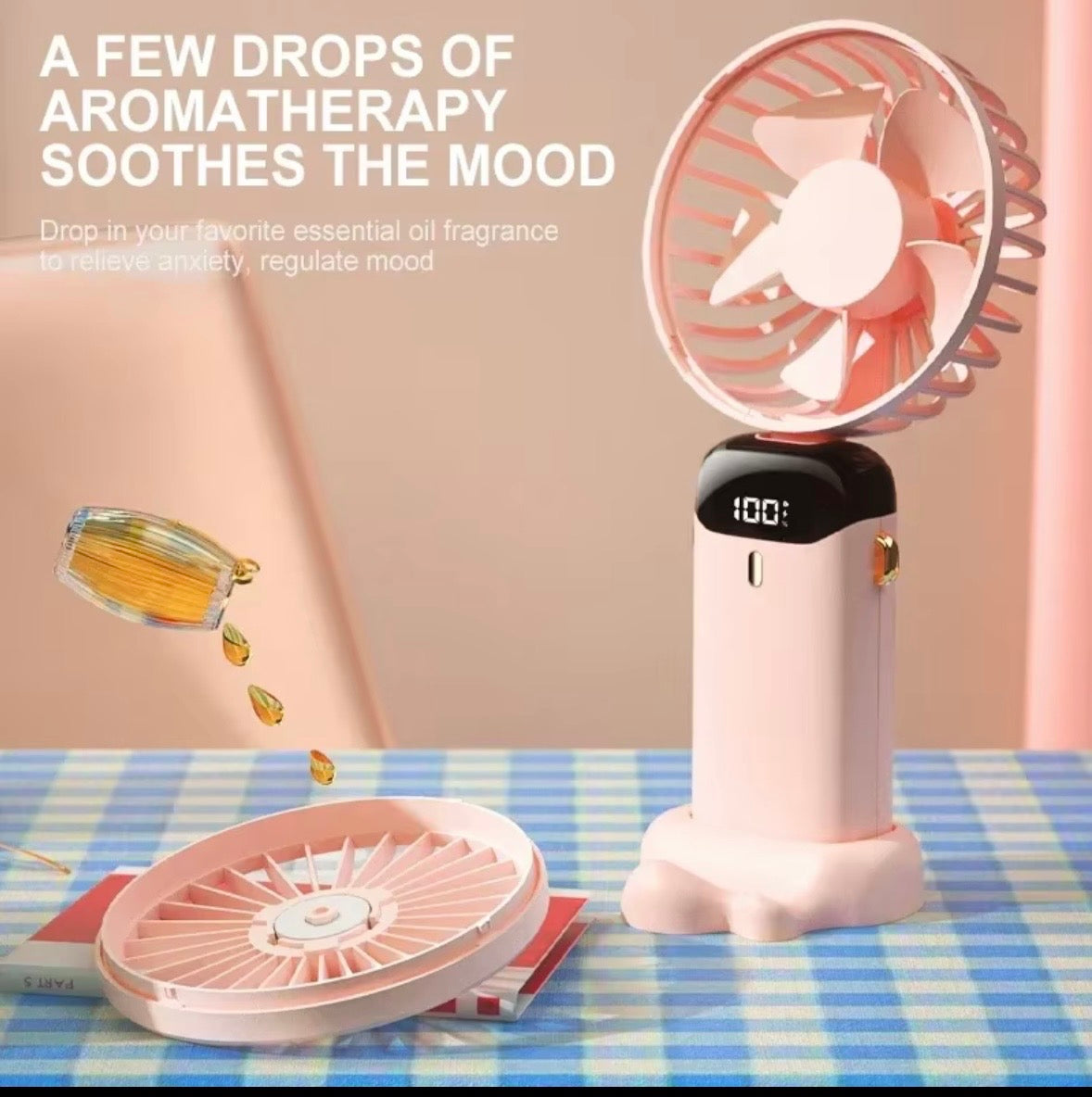 Portable Handheld Mini Fan Foldable Neck Hanging Fans 5 Speed USB Rechargeable Fan with Phone Stand and Display Screen 1800mAh