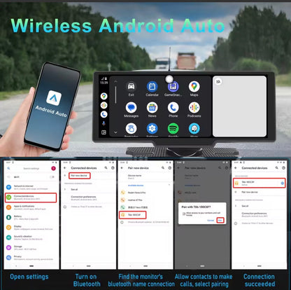 Podofo Wireless Carplay Portable Digital Dashboard Android Auto 10.26 Inch Smart Player With Voice Control 1080P BT TF