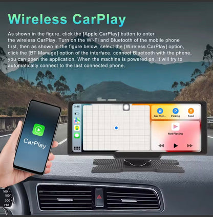 Podofo Wireless Carplay Portable Digital Dashboard Android Auto 10.26 Inch Smart Player With Voice Control 1080P BT TF